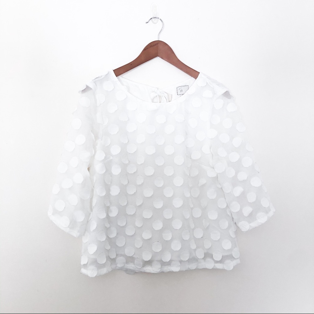 Anthropologie Polka Dot White Blouse Top